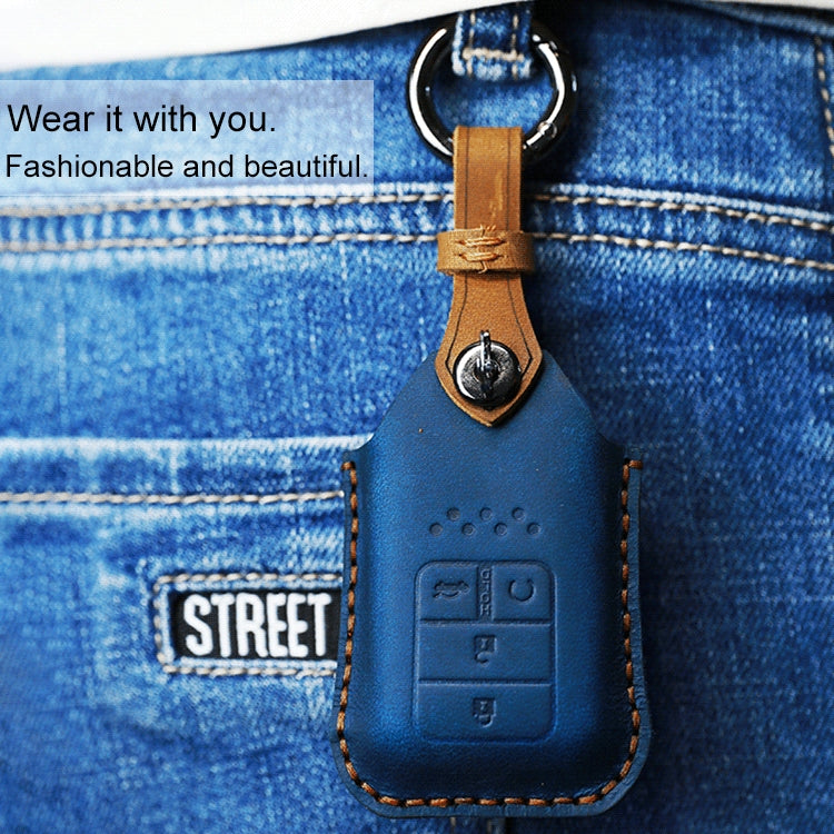 Elegant Cowhide Leather Key Case for Honda Cars - Four-Key Protection