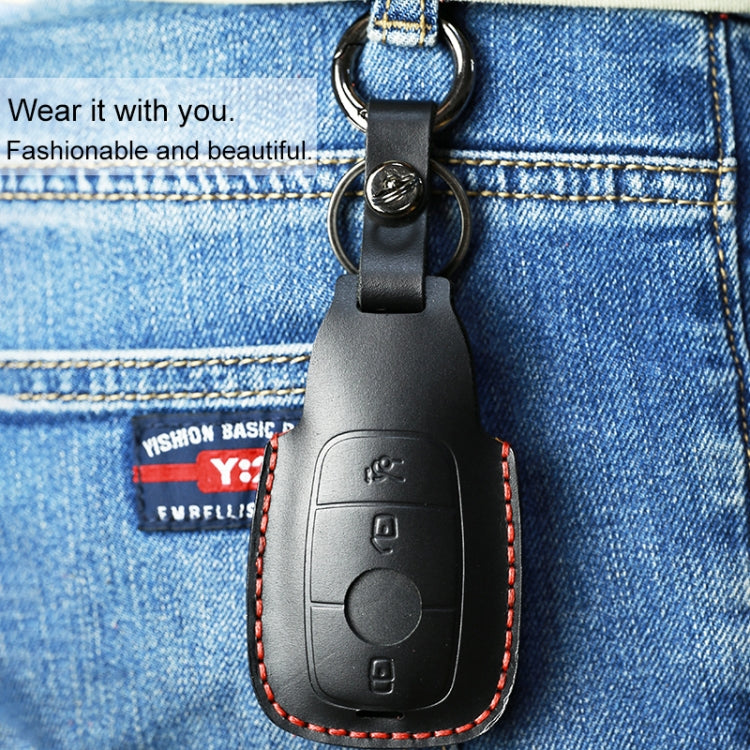 Luxurious Cowhide Leather Key Protector with Colourful Edges for Mercedes-Benz