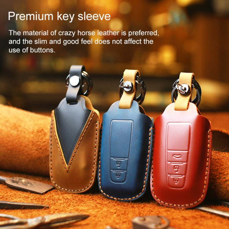Elegant Cowhide Leather Key Case for Toyota - Three Key Protection Cover