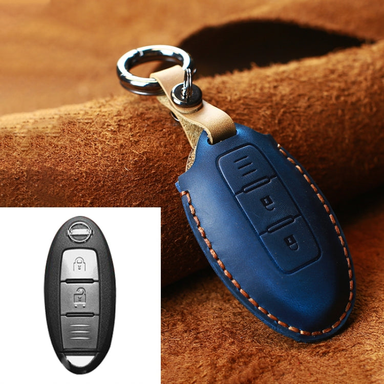 Premium Cowhide Leather Key Cover for Nissan Cars - Three-Key Horizontal Design