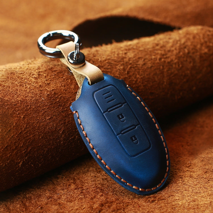 Premium Cowhide Leather Key Cover for Nissan Cars - Three-Key Horizontal Design