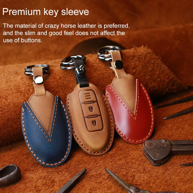 Premium Cowhide Leather Key Cover for Nissan Cars - Three-Key Horizontal Design