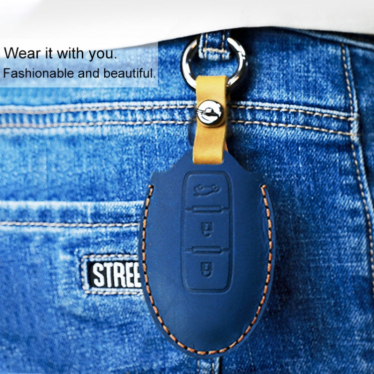 Premium Cowhide Leather Key Cover for Nissan Cars - Three-Key Horizontal Design