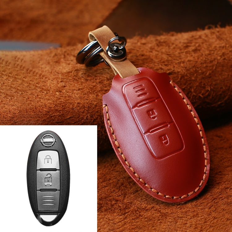 Premium Cowhide Leather Key Cover for Nissan Cars - Three-Key Horizontal Design
