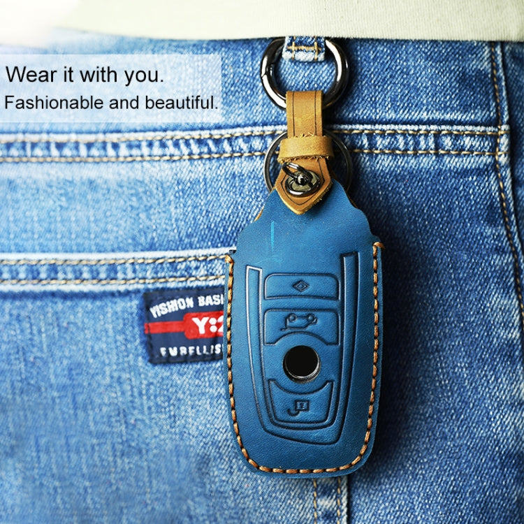 Luxurious Cowhide Leather Key Case for Classic BMW Models - Two Keys Edition