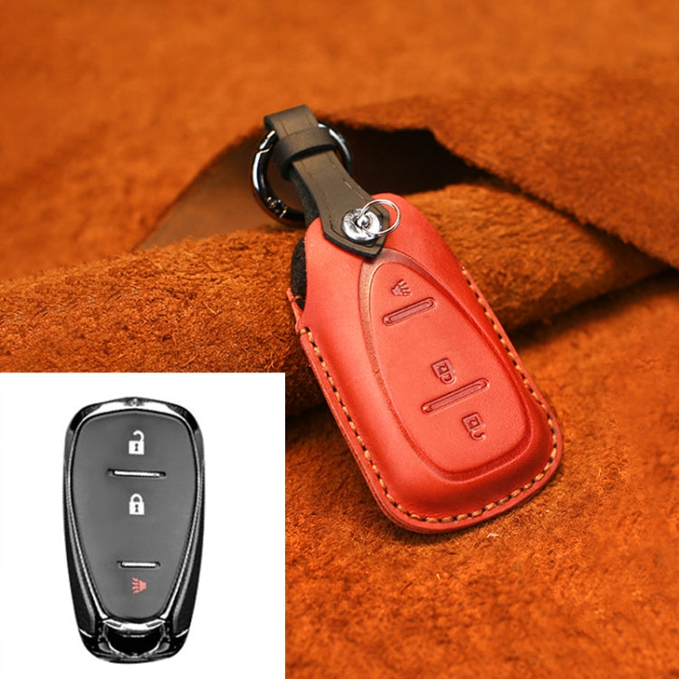 Premium Cowhide Leather Key Case for Chevrolet Cars - Triple Key Protection