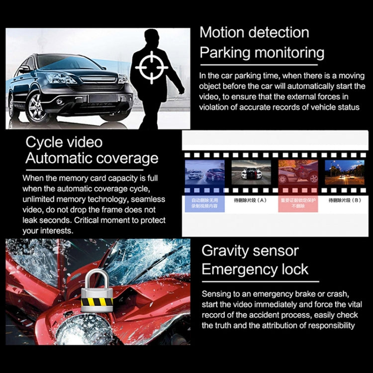 A2 3-In-1 HD Car Dash Cam with Dual Lens and Rear View Recording
