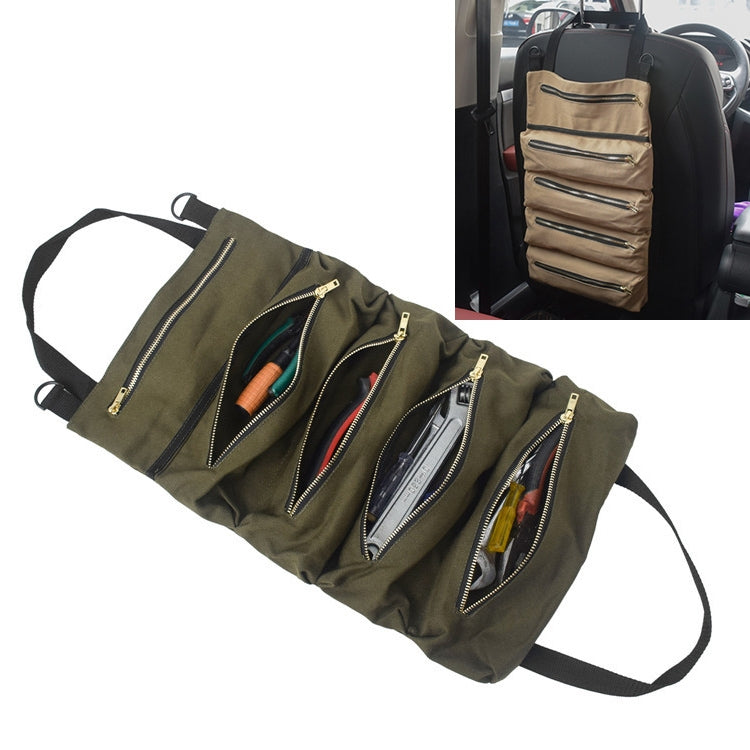 Versatile Canvas Car Organiser Bag with Multiple Pockets - Portable Tool Storage Solution