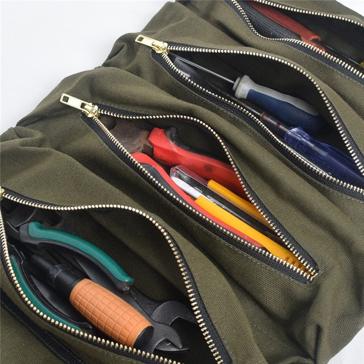 Versatile Canvas Car Organiser Bag with Multiple Pockets - Portable Tool Storage Solution