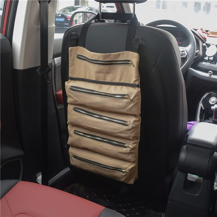 Versatile Canvas Car Organiser Bag with Multiple Pockets - Portable Tool Storage Solution