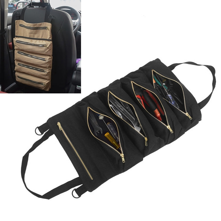 Versatile Canvas Car Organiser Bag with Multiple Pockets - Portable Tool Storage Solution