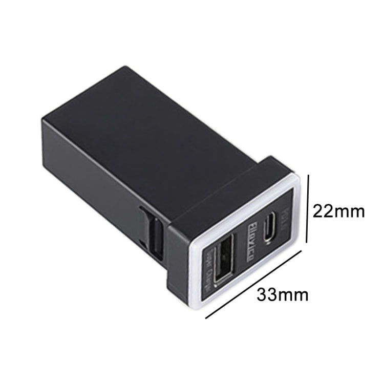For Toyota 2009-2019 60W USB-A+Type-C Car Smart Phone PD Fast Charger, For Toyota 2009-2019