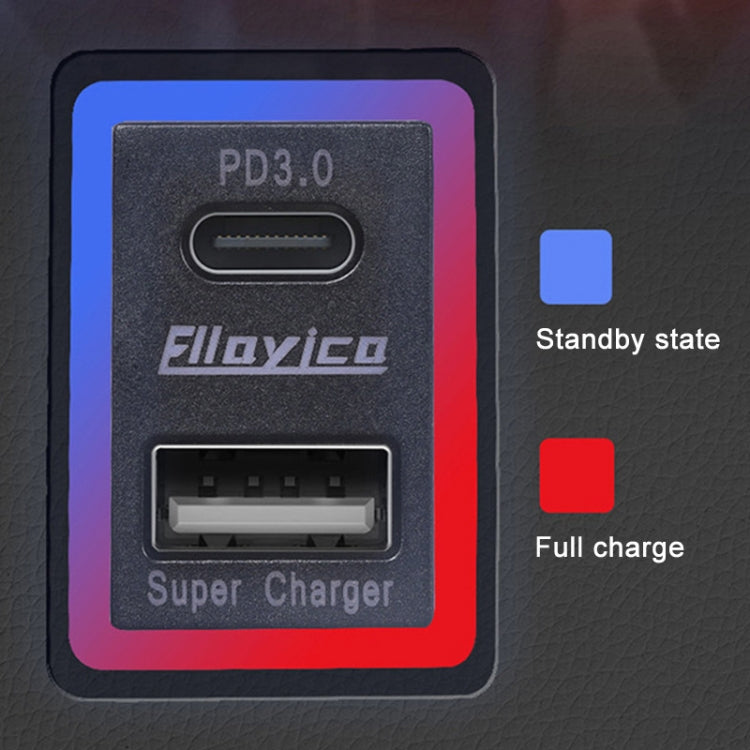 For Toyota 2009-2019 60W USB-A+Type-C Car Smart Phone PD Fast Charger, For Toyota 2009-2019