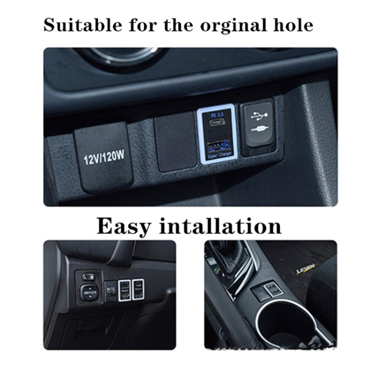 For Toyota 2009-2019 60W USB-A+Type-C Car Smart Phone PD Fast Charger, For Toyota 2009-2019