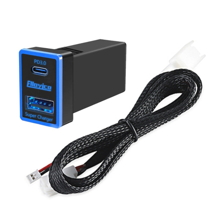 For Toyota 2009-2019 60W USB-A+Type-C Car Smart Phone PD Fast Charger, For Toyota 2009-2019