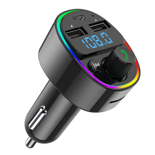 Car Bluetooth MP3 Player FM Transmitter With Phone Hands-free Knob Support Voltage Detection & Ambient Light, MP3 Player With Phone Hands-free Knob