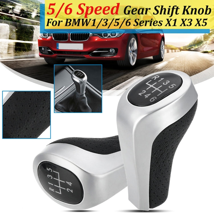 Matte Silver 6-Speed Gear Shift Knob for BMW - Premium Leather & Metal Design