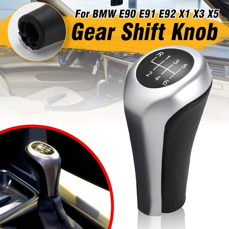 Matte Silver 6-Speed Gear Shift Knob for BMW - Premium Leather & Metal Design