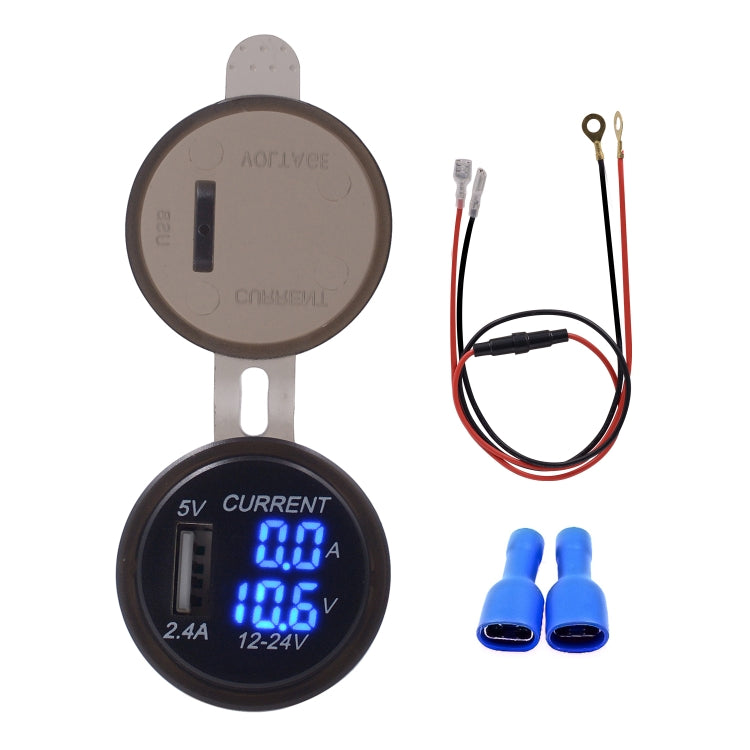 Universal Car Single Port USB Charger Power Outlet Adapter 2.4A 5V IP66 with LED Digital Voltmeter + Ammeter + 60cm Cable, 2.4A Voltmeter + Ammeter + 60cm Cable (Blue Light), 2.4A Voltmeter + Ammeter+ 60cm Cable (Green Light)