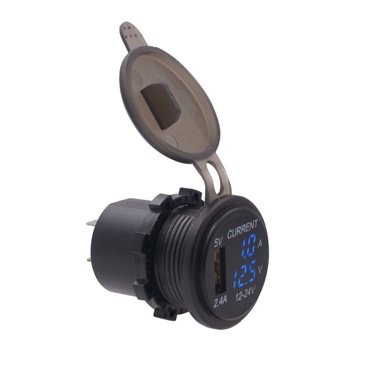 Universal Car Single Port USB Charger Power Outlet Adapter 2.4A 5V IP66 with LED Digital Voltmeter + Ammeter + 60cm Cable, 2.4A Voltmeter + Ammeter + 60cm Cable (Blue Light), 2.4A Voltmeter + Ammeter+ 60cm Cable (Green Light)
