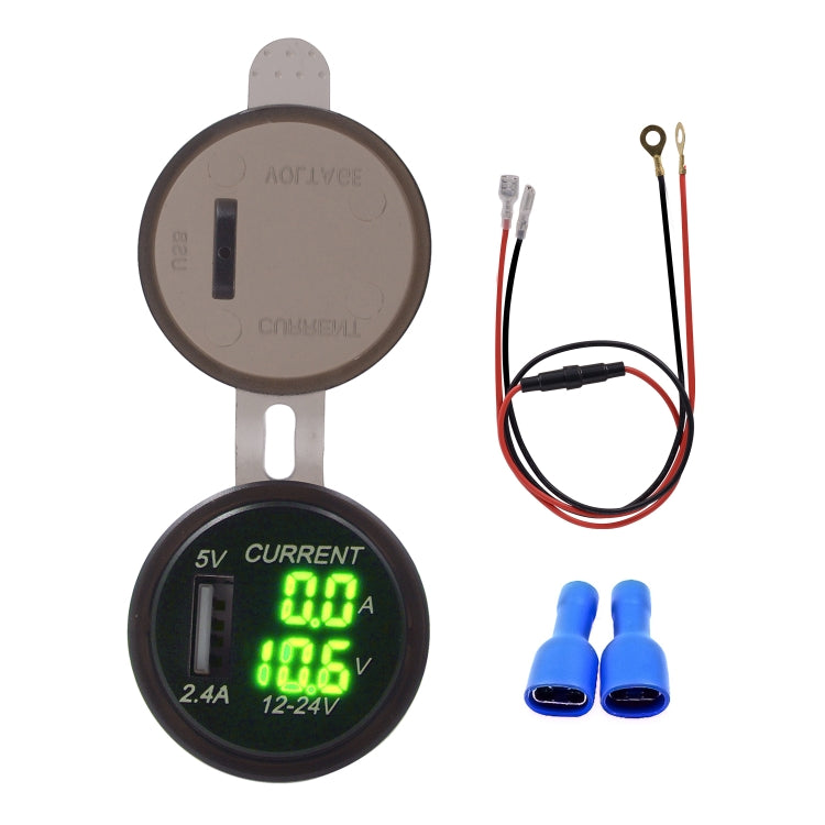 Universal Car Single Port USB Charger Power Outlet Adapter 2.4A 5V IP66 with LED Digital Voltmeter + Ammeter + 60cm Cable, 2.4A Voltmeter + Ammeter + 60cm Cable (Blue Light), 2.4A Voltmeter + Ammeter+ 60cm Cable (Green Light)