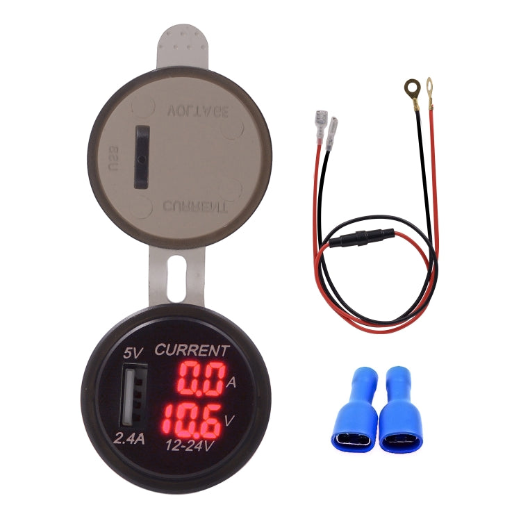 Universal Car Single Port USB Charger Power Outlet Adapter 2.4A 5V IP66 with LED Digital Voltmeter + Ammeter + 60cm Cable, 2.4A Voltmeter + Ammeter + 60cm Cable (Blue Light), 2.4A Voltmeter + Ammeter+ 60cm Cable (Green Light)