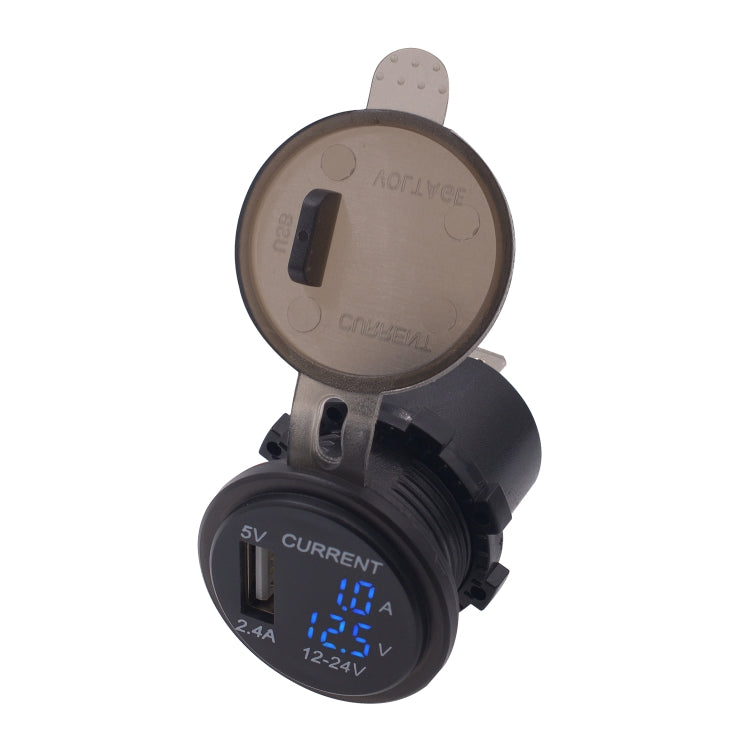 Universal Car Single Port USB Charger Power Outlet Adapter 2.4A 5V IP66 with LED Digital Voltmeter + Ammeter, 2.4A Voltmeter + Ammeter(Blue Light), 2.4A Voltmeter + Ammeter(Green Light), 2.4A Voltmeter + Ammeter(Red Light)