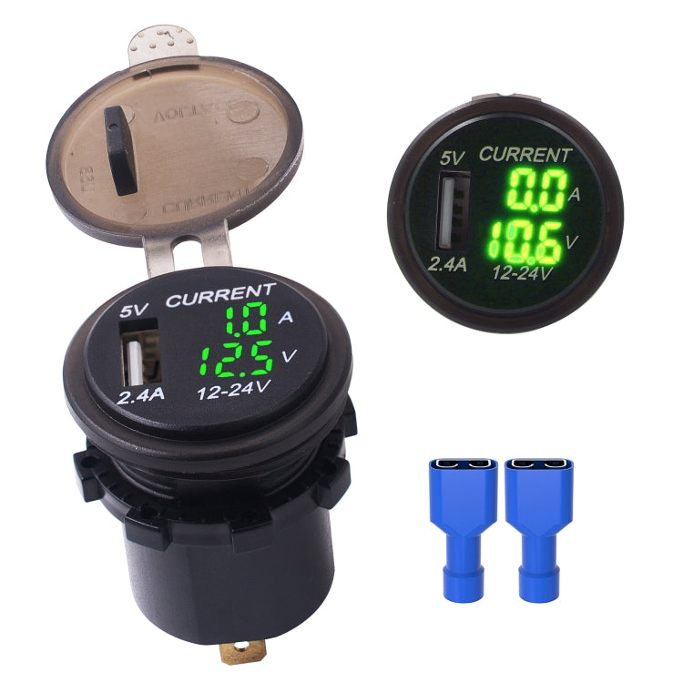 Universal Car Single Port USB Charger Power Outlet Adapter 2.4A 5V IP66 with LED Digital Voltmeter + Ammeter, 2.4A Voltmeter + Ammeter(Blue Light), 2.4A Voltmeter + Ammeter(Green Light), 2.4A Voltmeter + Ammeter(Red Light)