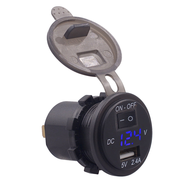 Universal Car Single Port USB Charger Power Outlet Adapter 2.4A 5V IP66 with LED Digital Voltmeter + Switch + 60cm Cable, 2.4A + Switch + 60cm Cable(Blue Light), 2.4A + Switch + 60cm Cable (Green Light), 2.4A + Switch + 60cm Cable (Red Light)
