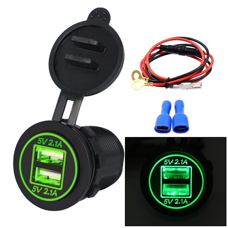 Universal Car Dual USB Charger Power Outlet Adapter 4.2A 5V IP66 with Aperture + 60cm Cable, 4.2A + 60cm Cable(Blue Light), 4.2A + 60cm Cable(Green Light), 4.2A + 60cm Cable(Orange Light), 4.2A + 60cm Cable(Red Light), 4.2A + 60cm Cable(White Light)