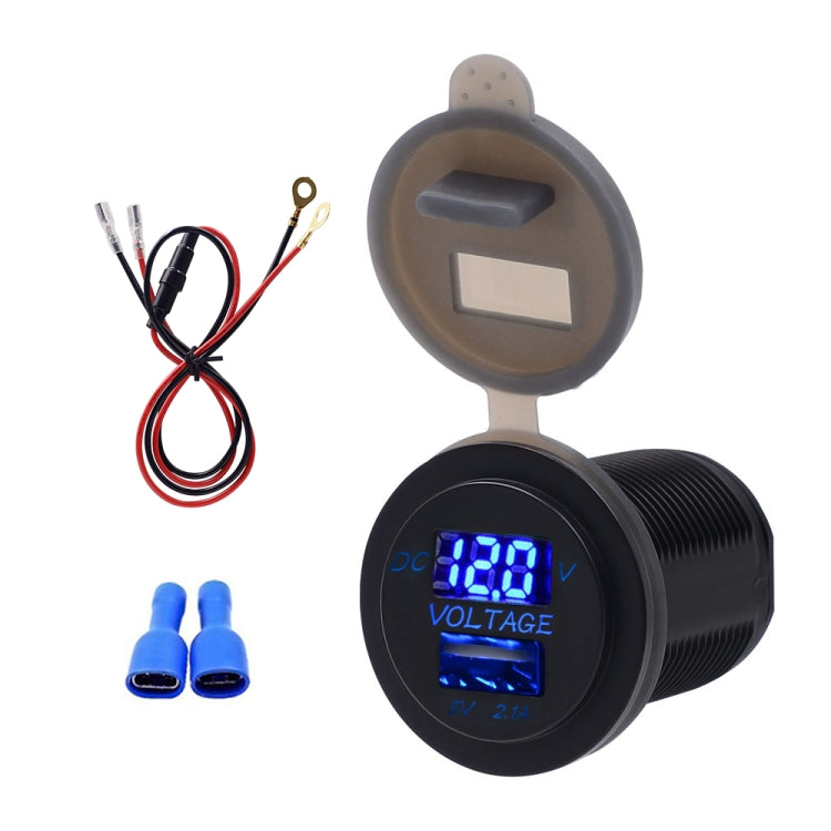 Universal Car Single Port USB Charger Power Outlet Adapter 2.1A 5V IP66 with LED Digital Voltmeter + 60cm Cable, 2.1A + 60cm Cable(Blue Light), 2.1A + 60cm Cable, 2.1A + 60cm Cable(Red Light)