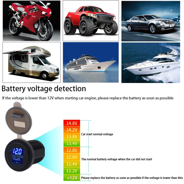 Universal Car Single Port USB Charger Power Outlet Adapter 2.1A 5V IP66 with LED Digital Voltmeter + 60cm Cable, 2.1A + 60cm Cable(Blue Light), 2.1A + 60cm Cable, 2.1A + 60cm Cable(Red Light)