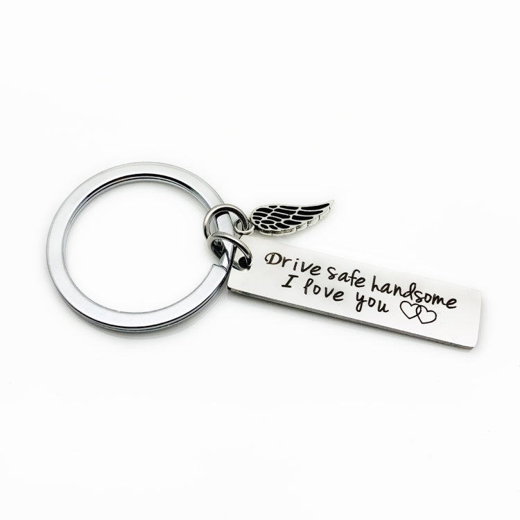 Creative Drive Safe Handsome Words Stainless Steel Keychain Key Rings, Wing Shape, Motorcycle Shape, Car Shape