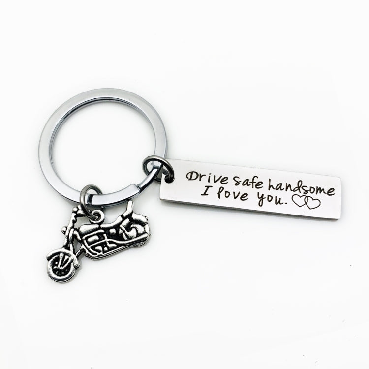 Creative Drive Safe Handsome Words Stainless Steel Keychain Key Rings, Wing Shape, Motorcycle Shape, Car Shape