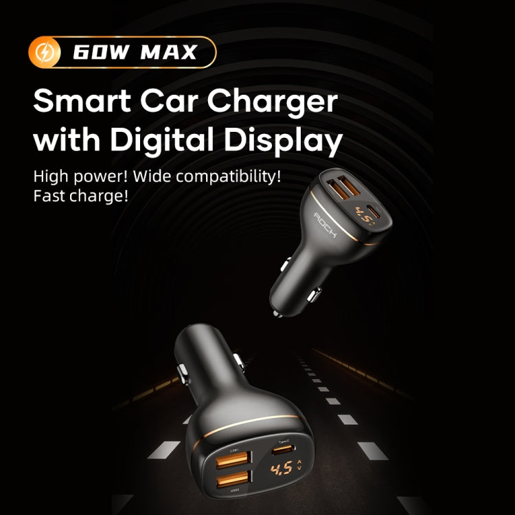 ROCK C301 60W Smart Digital Display Three Ports Car Charger, C301