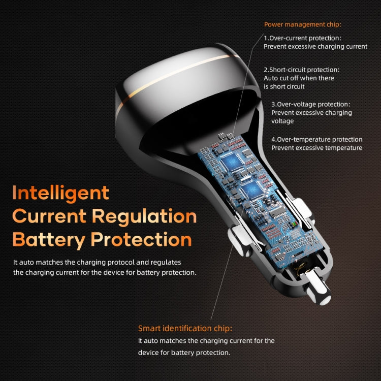 ROCK C301 60W Smart Digital Display Three Ports Car Charger, C301