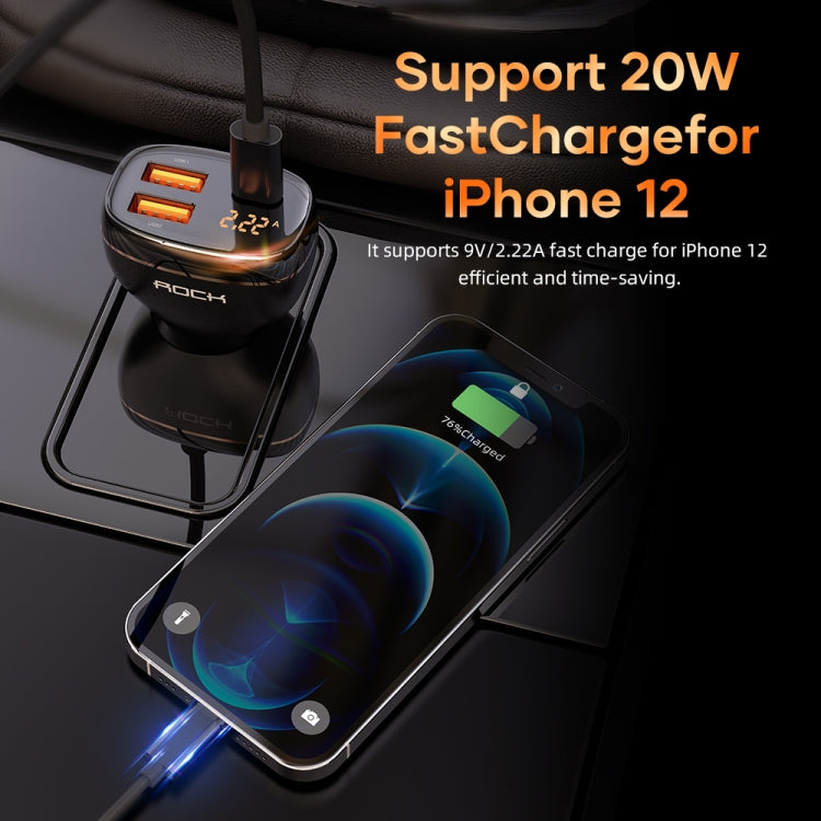 ROCK C301 60W Smart Digital Display Three Ports Car Charger, C301