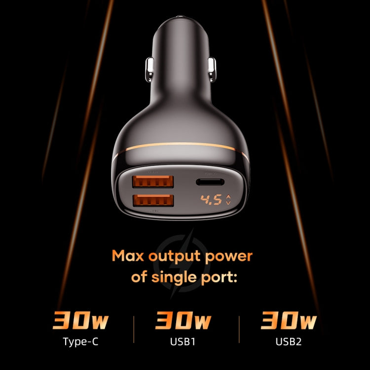 ROCK C301 60W Smart Digital Display Three Ports Car Charger, C301