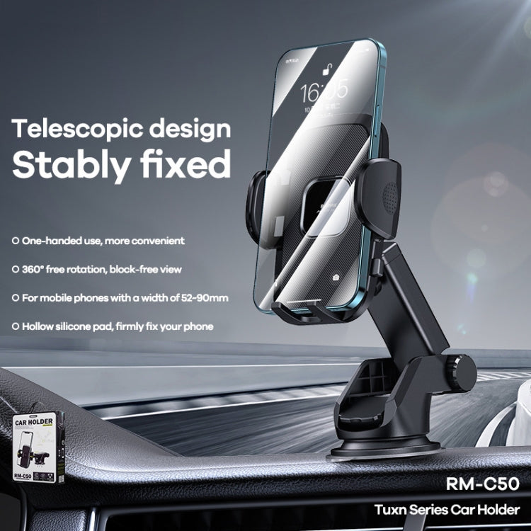 Remax RM-C50 Tuxn Series Car Phone Mount - Adjustable Holder for Easy One-Handed Use