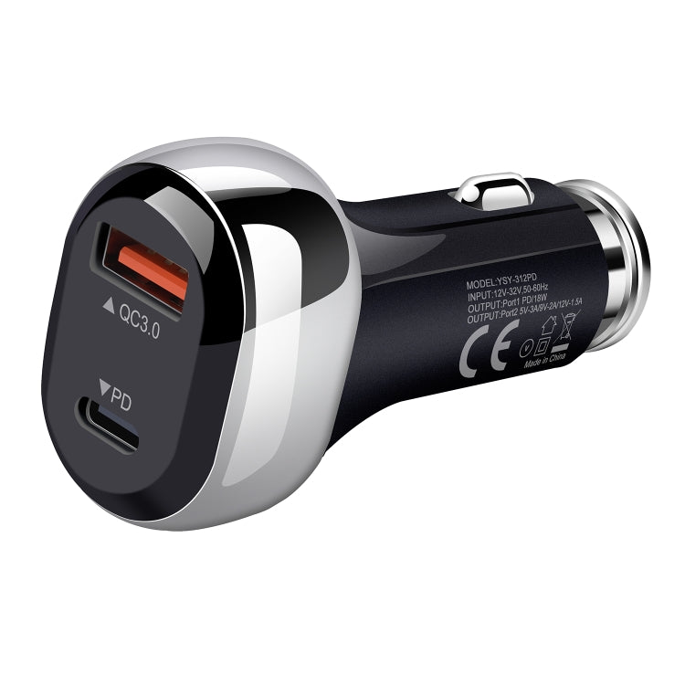 YSY-312PD QC3.0 USB + PD 18W USB-C / Type-C Dual Ports Fast Charging Car Charger, PD 18W