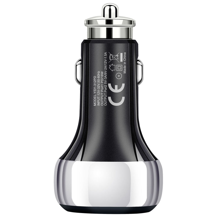 YSY-312PD QC3.0 USB + PD 18W USB-C / Type-C Dual Ports Fast Charging Car Charger, PD 18W