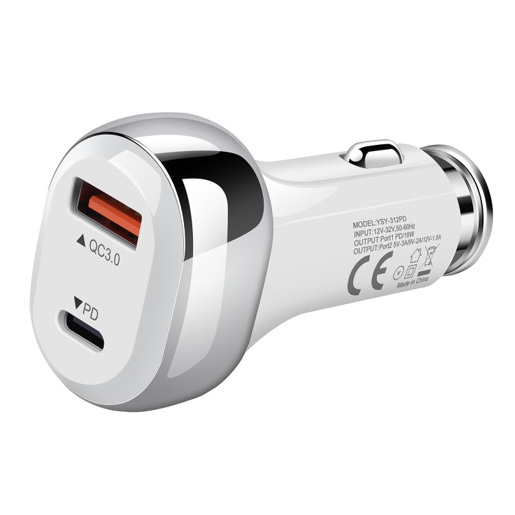 YSY-312PD QC3.0 USB + PD 18W USB-C / Type-C Dual Ports Fast Charging Car Charger, PD 18W