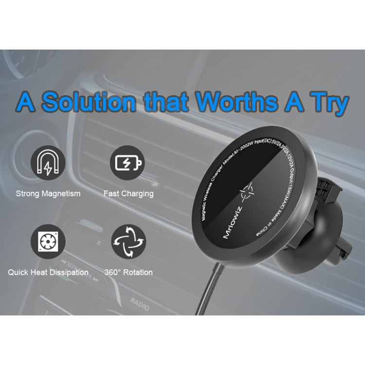 Mriowiz M-2002W 15W 360° Rotating MagSafe Magnetic Wireless Car Charger for iPhone 12 Series with USB & USB-C Cable (1m)