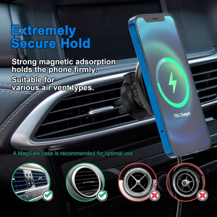 Mriowiz M-2002W 15W 360° Rotating MagSafe Magnetic Wireless Car Charger for iPhone 12 Series with USB & USB-C Cable (1m)