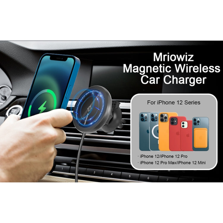 Mriowiz M-2002W 15W 360° Rotating MagSafe Magnetic Wireless Car Charger for iPhone 12 Series with USB & USB-C Cable (1m)