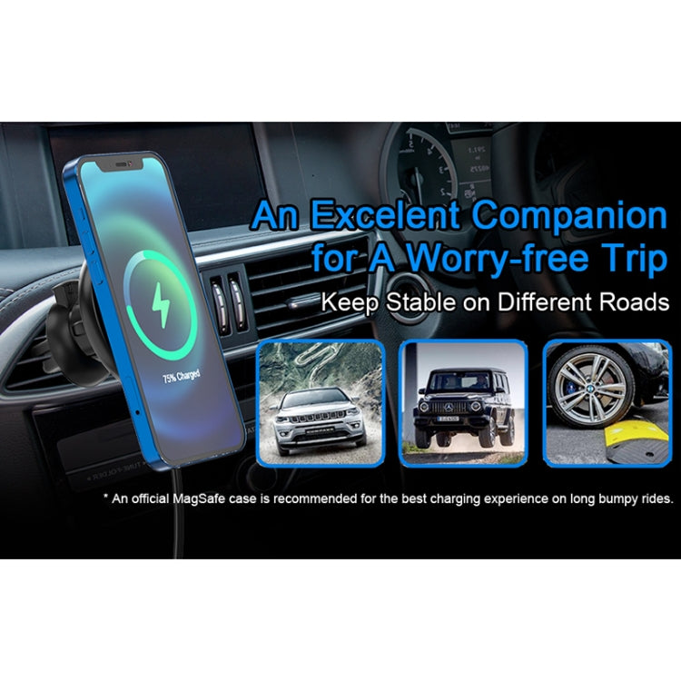 Mriowiz M-2002W 15W 360° Rotating MagSafe Magnetic Wireless Car Charger for iPhone 12 Series with USB & USB-C Cable (1m)