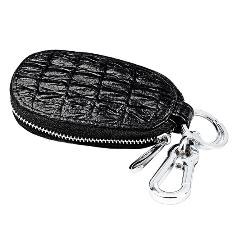 Crocodile-Patterned Premium Cowhide Key Pouch with Zippered Closure