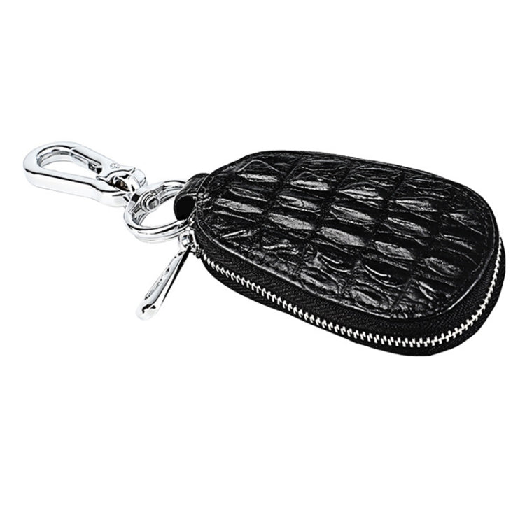Crocodile-Patterned Premium Cowhide Key Pouch with Zippered Closure