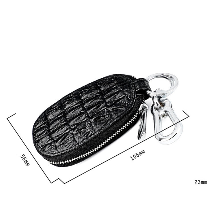 Crocodile-Patterned Premium Cowhide Key Pouch with Zippered Closure