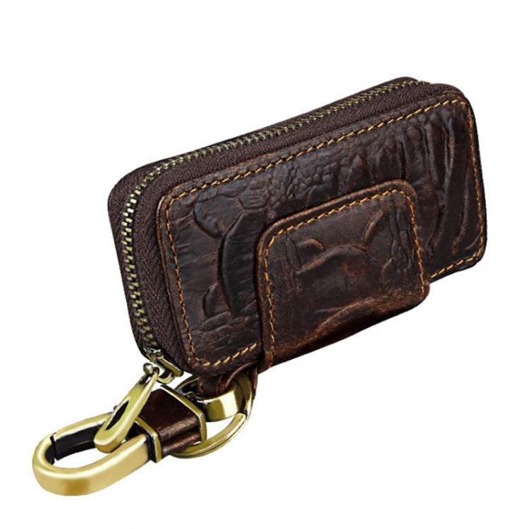 Vintage Cowhide Zippered Waist Bag with Retro Textures